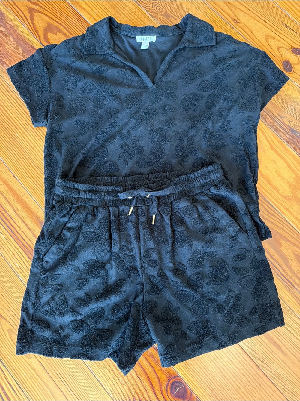 Women's Black Textured Short Set